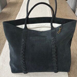 Frank & Eileen Black Suede Tote Bag with Braided Detail